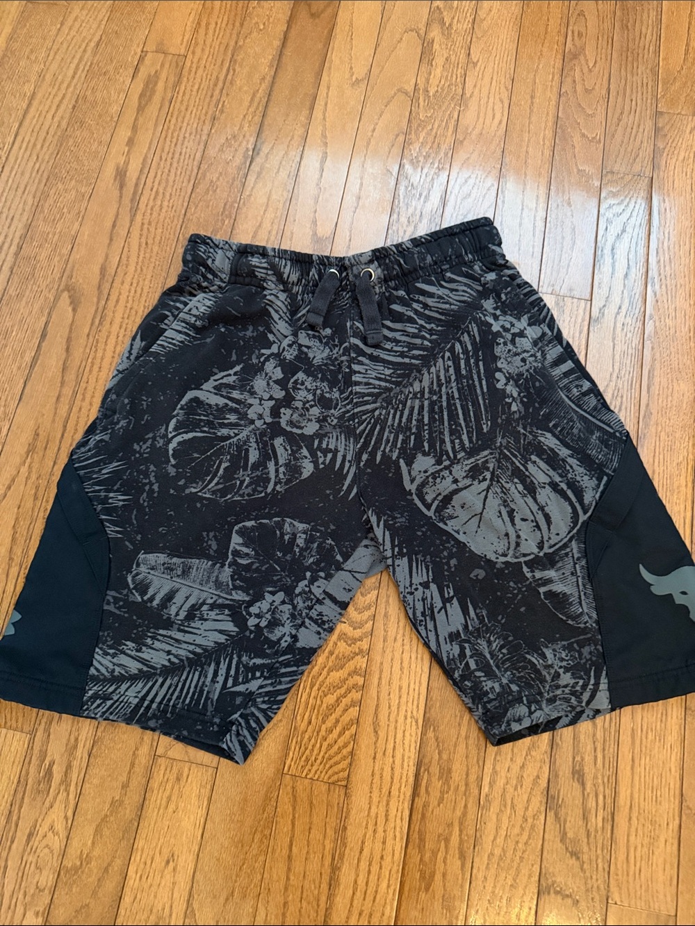Under Armour Black Athletic Shorts with Gray Tropical Print